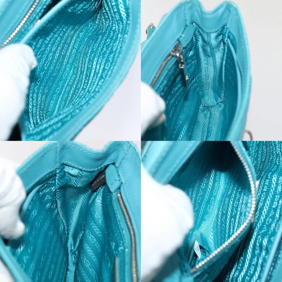 PRADA Chain Shoulder Bag Nylon Turquoise Blue Silver Auth 86958V - Picture 13 of 14